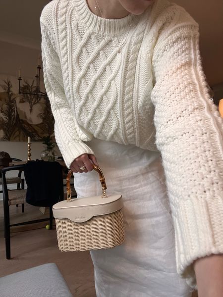 Linen skirt / cable knit sweater / basket bag

#LTKFindsUnder100 #LTKStyleTip #LTKItBag