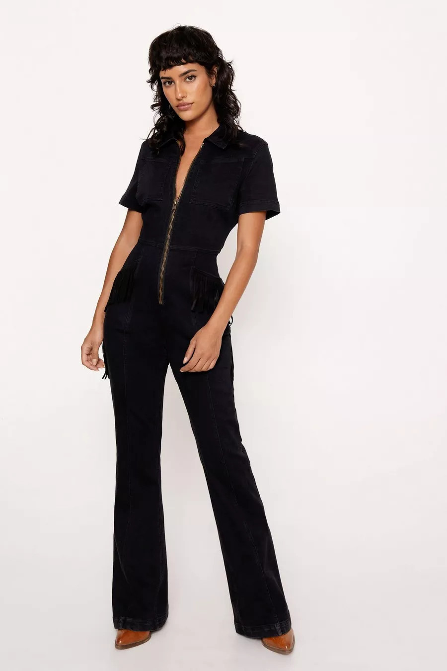 Fringe Star Bum Zip Through Denim Jumpsuit | Nasty Gal US