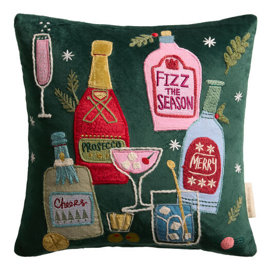 Multicolor Velvet Cheers Embroidered Throw Pillow by World Market | World Market