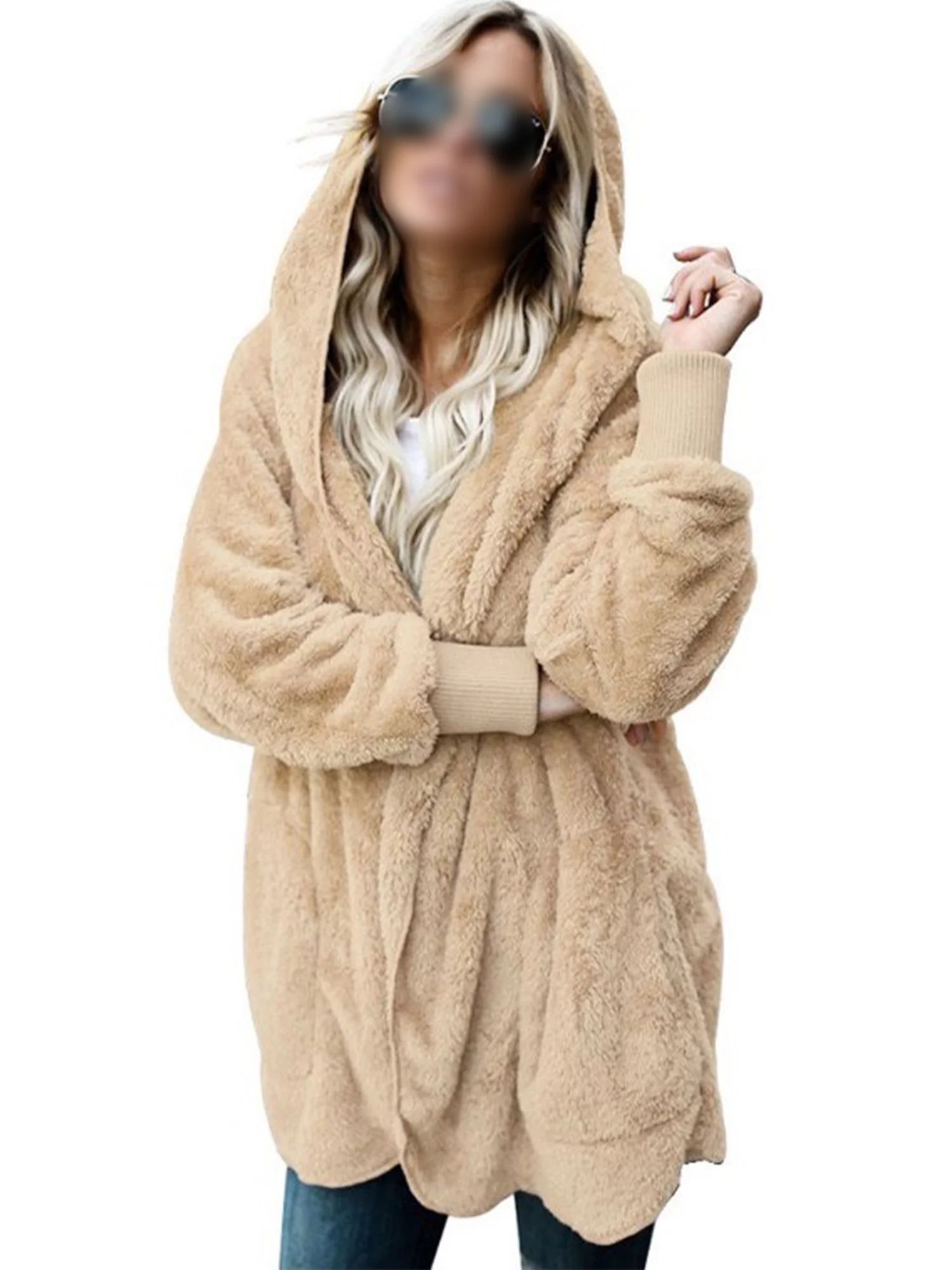 UKAP Women Oversize Fuzzy Jacket Blanket Sherpa Coat Open Front Hooded Cardigan Fluffy Fleece Out... | Walmart (US)