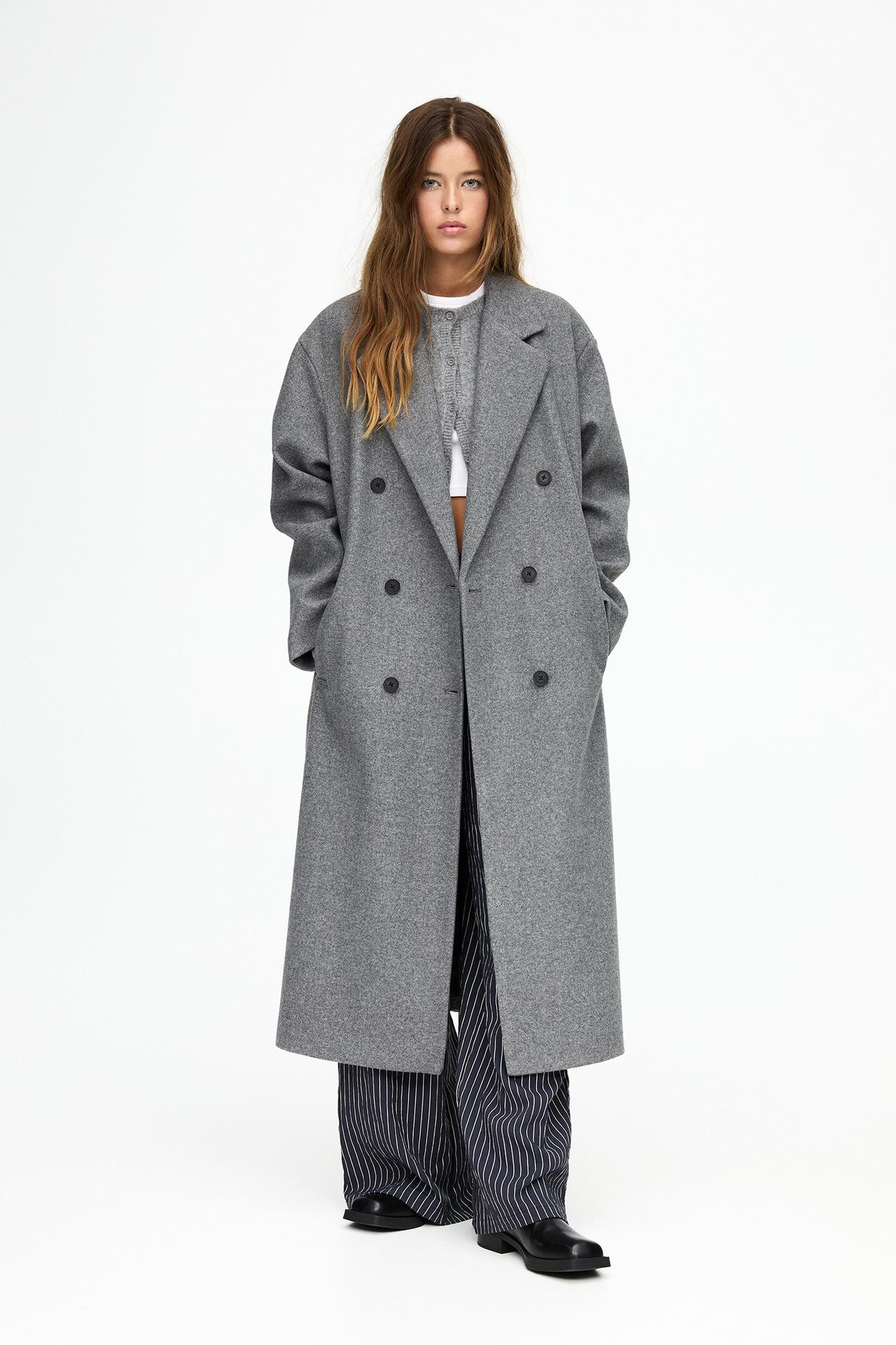 Long felt texture coat | PULL and BEAR UK
