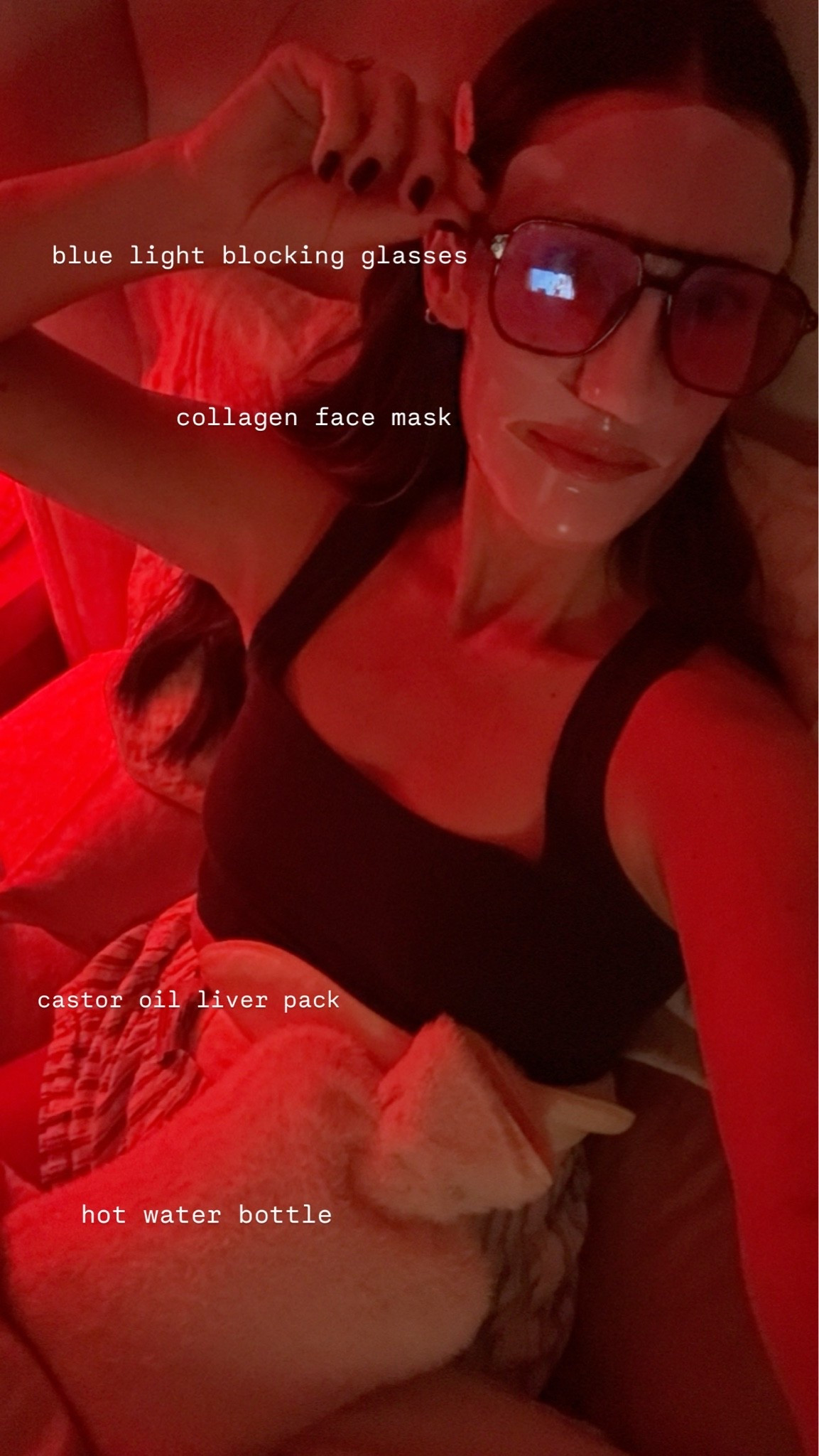 My mom wellness wind down tonight 🧘🏻‍♀️
Casotry oil liver pack
Hot water bottle
Collagen face mask
Blue light blacking glasses
Red light bulb

#LTKselfcare #LTKmomlife #LTKBaby