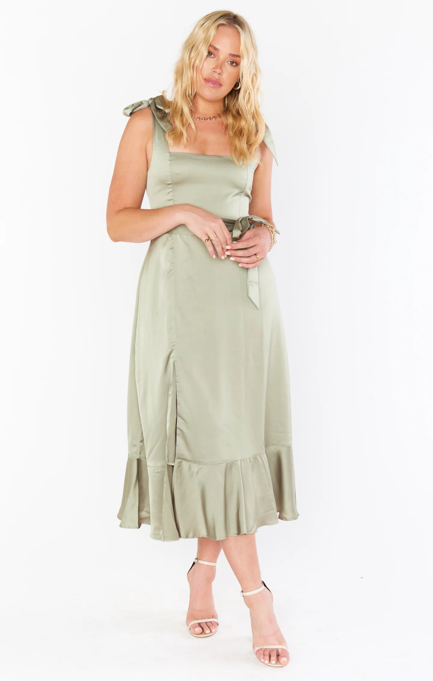 Claire Midi Dress ~ Moss Green Luxe Satin | Show Me Your Mumu