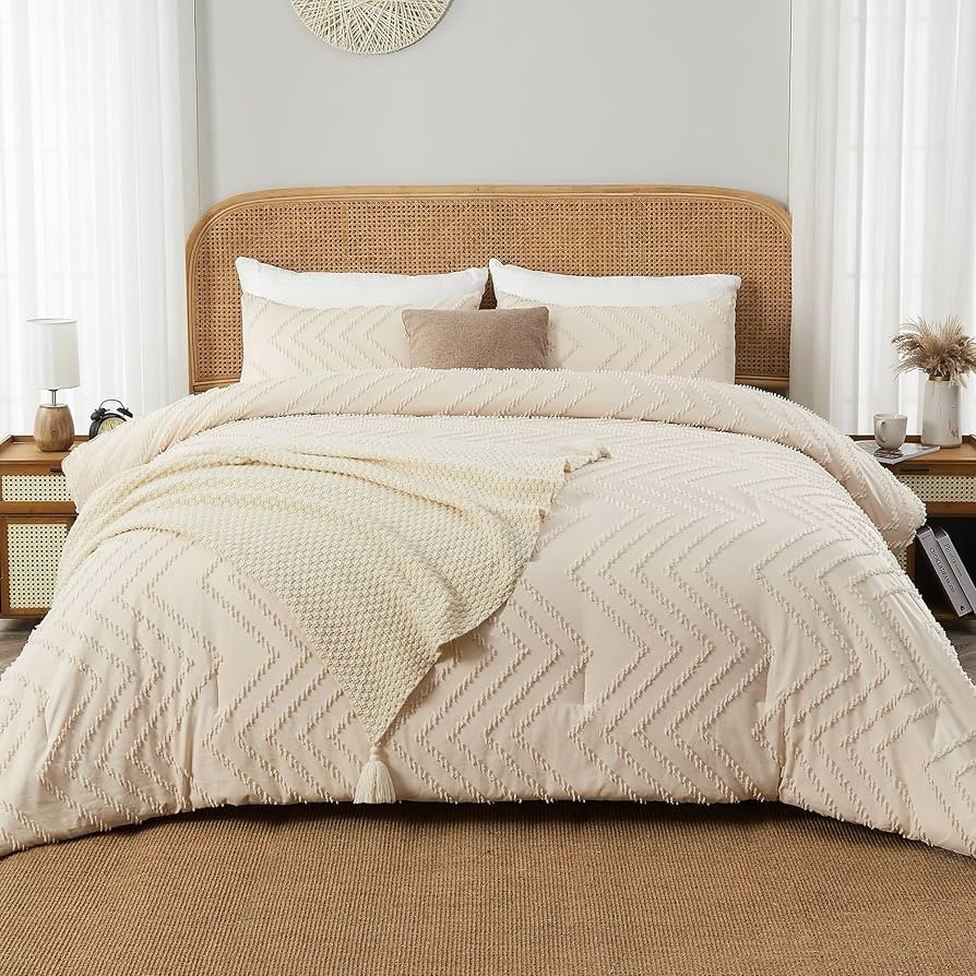 Andency King Size Comforter Set Beige, Boho Cream Soft Warm Tufted Neutral Bedding Comforter Sets... | Amazon (US)