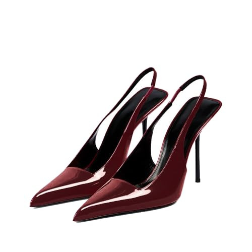 Moyilishan Women's Cherry Red High Heels Sexy Pointed Toe Patent Leather Slingback Pumps Backless 105mm Stiletto Sandals Party Dress Heeled Shoes | Amazon (US)
