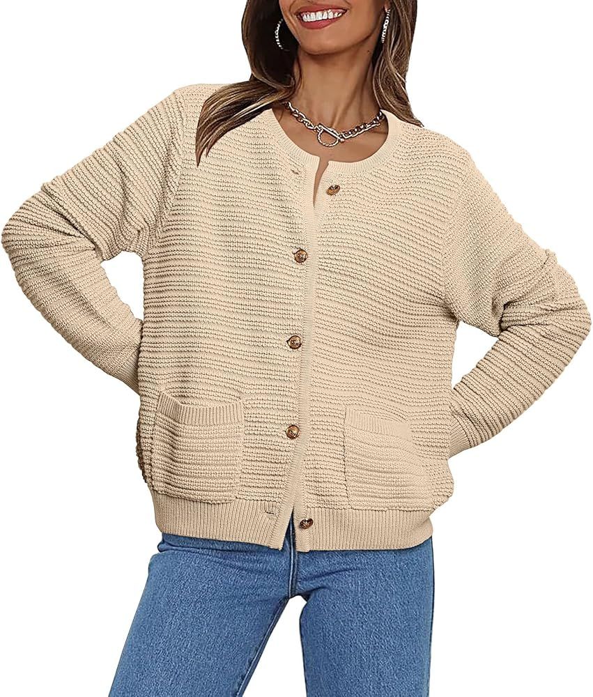 LILLUSORY Women's Cardigan Sweaters Open Front Long Sleeve Button Down Knit Jackets with Pockets ... | Amazon (US)