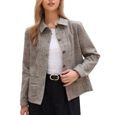 DARING DIVA Women s Houndstooth Long Sleeve Plaid Button Jacket M Brown | Walmart (US)