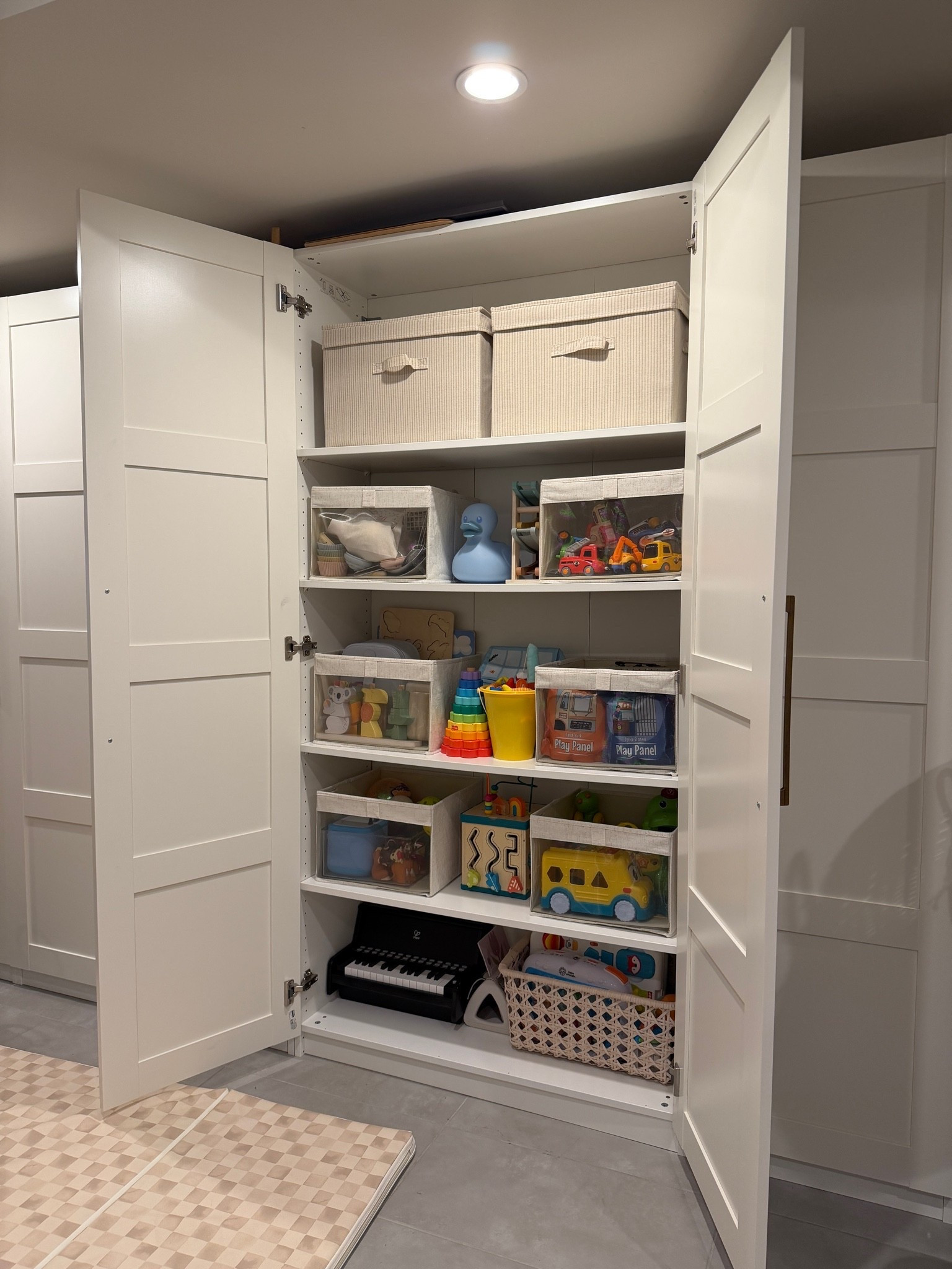Our toy storage solution! Toys were everywhere in our house - I finally had enough so I organized them in this closet which lives in our basement playroom. Now we just take out one toy at a time and it's so much better!

#LTKHome #LTKKids #LTKmomlife