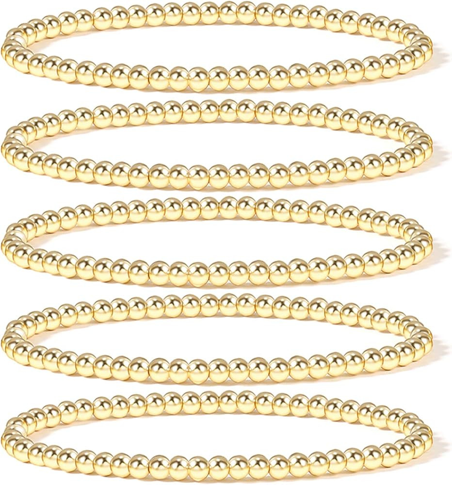 Elegance 11 designs 14K Gold Plated Bead Ball Bracelet Stretchable Elastic Gold Beaded Bracelets ... | Amazon (US)