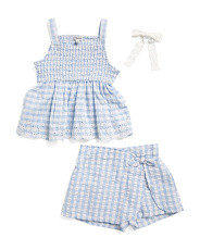 Girls 3pc Gingham Top With Matching Skort And Bow Hair Clip Set | Kids' Sets | Marshalls | Marshalls