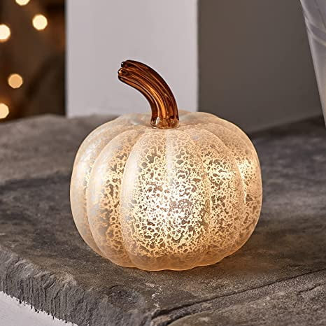 Lights4fun, Inc. 6.5” Antique White Mercury Glass Pumpkin Battery Operated LED Fall Thanksgivin... | Walmart (US)