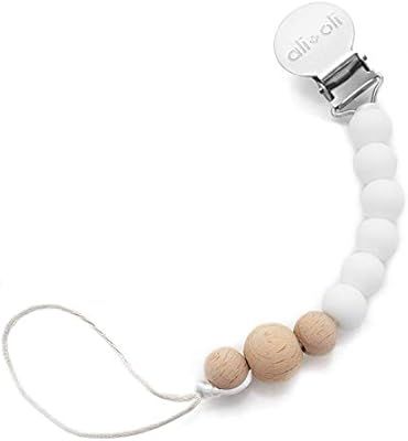 Modern Pacifier Clip for Baby - 100% BPA Free Silicone Beads (Soft White Wood) Binky Holder for N... | Amazon (US)
