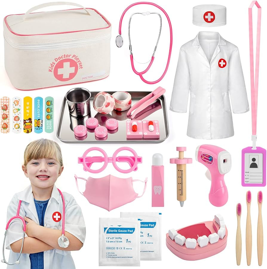 EFOSHM Doctor Kit for Kids, 32 Pieces Toy Medical Kit with Stethoscope, Coat, Doctor Pretend Play... | Amazon (US)