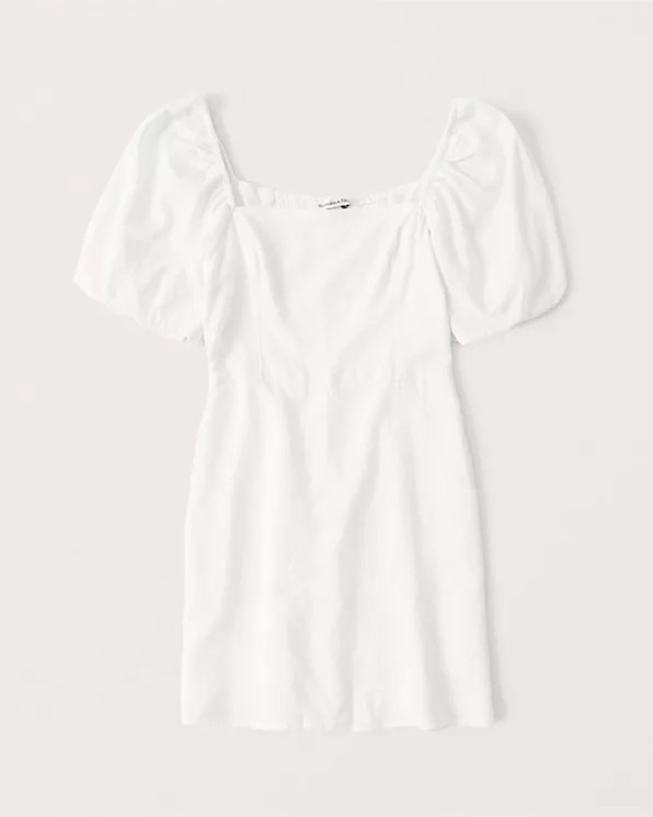 Puff-Sleeve Linen-Blend Mini Dress | Abercrombie & Fitch (US)