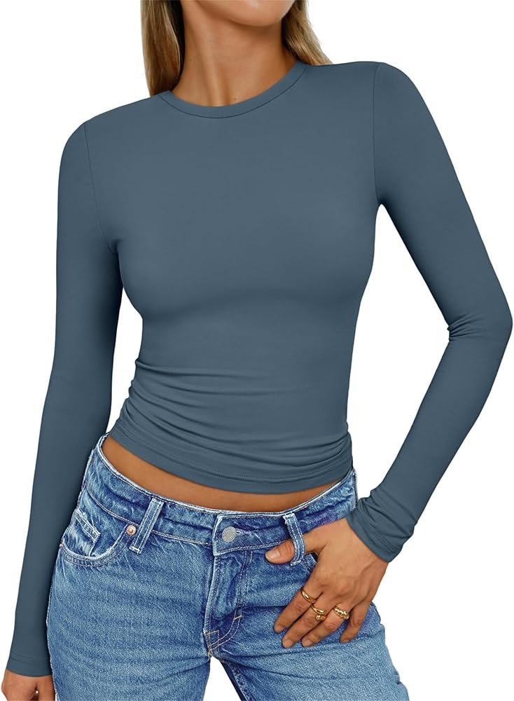 Women's Long Sleeve Crew Neck Slim Fit T Shirts, Womens Crew Neck Long Sleeve Basic Tee Tops, Fit... | Amazon (US)