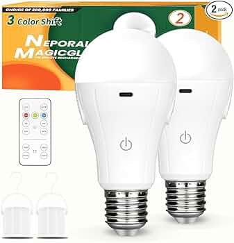 Neporal MagicGlow Rechargeable Light Bulbs with Remote, 3 Colors Shift + Dimmable Battery Powered... | Amazon (US)