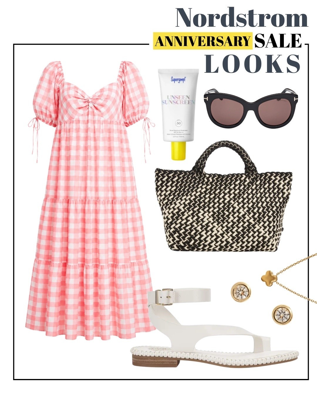 A summer outfit I’d save for every warm-weather plan. Nordstrom Anniversary Sale has so many pieces that make building an effortless summer wardrobe easier. This gingham dress paired with woven accessories and comfortable sandals creates a look perfect for brunch, vacations, and sunny days.   Nordstrom Anniversary Sale outfits, summer vacation outfit ideas, pink gingham dress, summer dress outfit, resort wear, beach vacation outfits, feminine summer outfits, brunch outfit ideas, summer accessories, vacation wardrobe essentials

#LTKMidsize #LTKSeasonal #LTKTravel