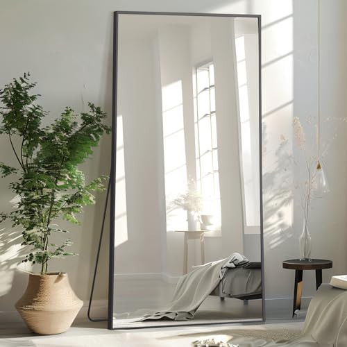MELOMOIR 71"x32" Large Mirror Full Length, Oversized Floor Mirror Full Length for Bedroom Living Room Cloakroom Gym, Hanging Standing or Leaning Full Body Mirror with Stand, Black Aluminum Alloy Frame | Amazon (US)