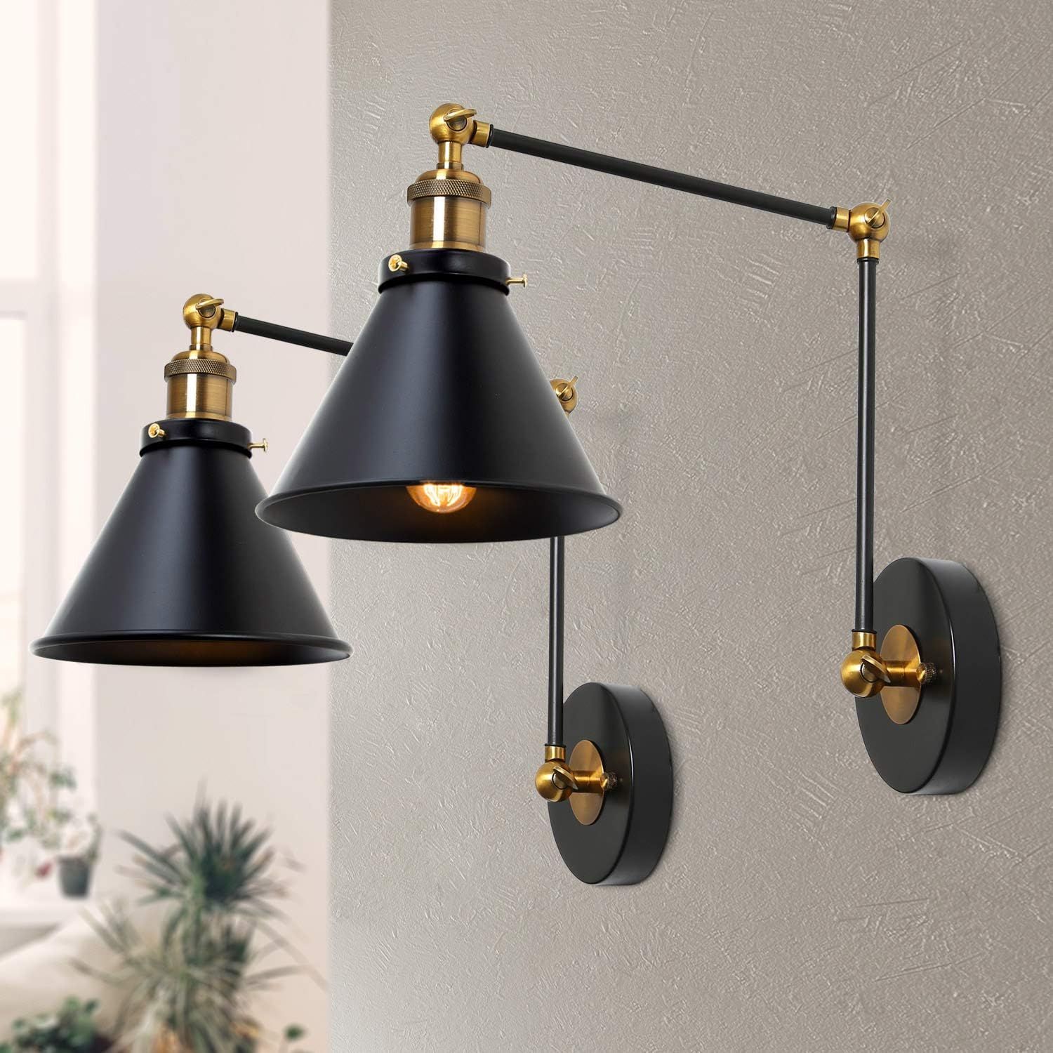 LNC Wall Sconces, Swing Arm Plug-in or Hardwire Lamp Antique Brass and Black Matte Finish (2 Pack... | Amazon (US)