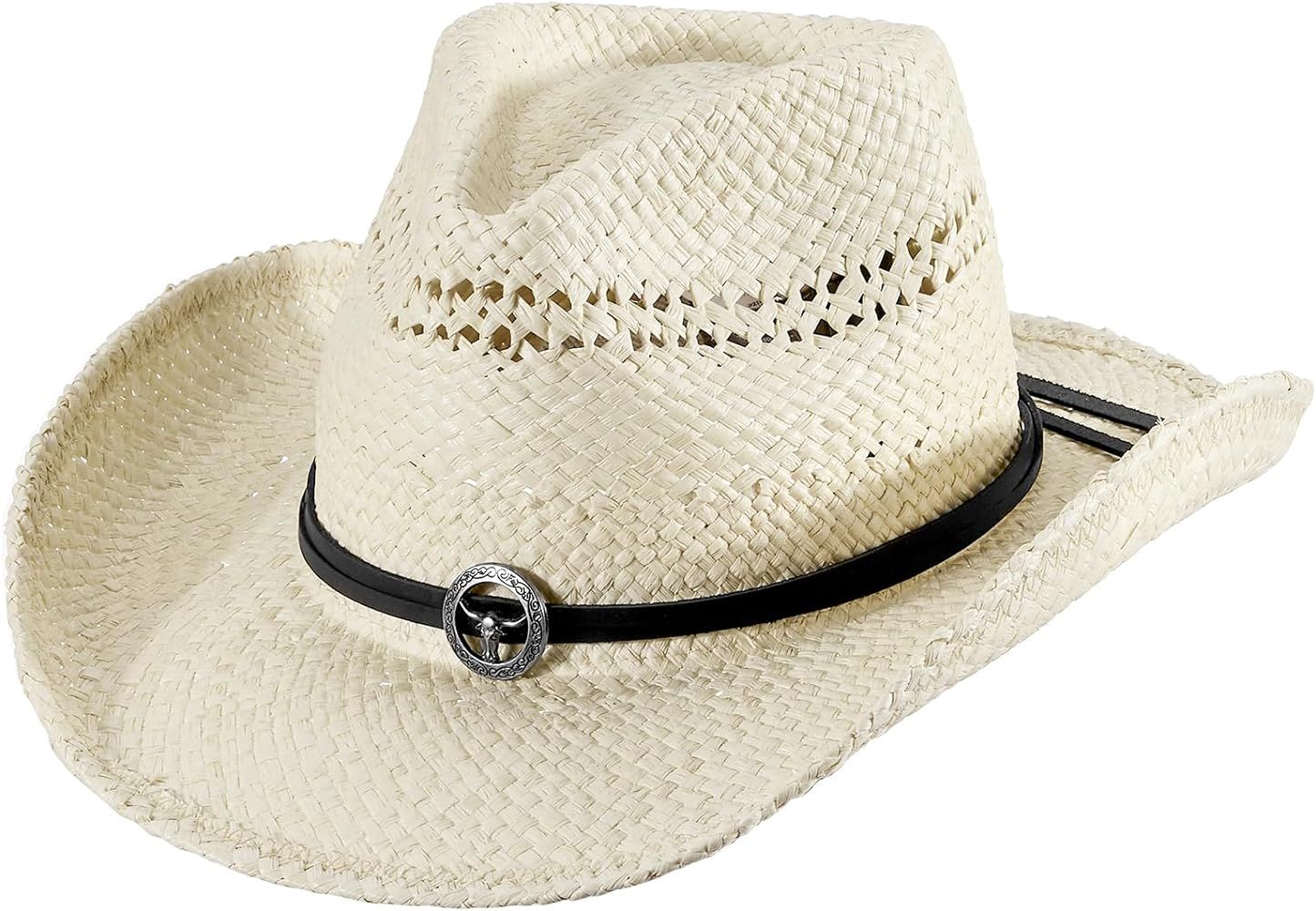 Straw Cowboy Hat Western Hats for Women Cowgirl Sun Beach Hat Summer Outback Shapeable Wide Brim | Amazon (US)