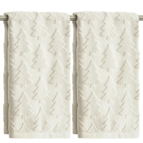 Artoid Mode 2 Pcs Beige 3D Xmas Tree Jacquard Christmas Hand Towels for Bathroom, 100% Cotton Soft Absorbent Bathroom Decor Towels, 13.7 x 29.5 Inch | Amazon (US)