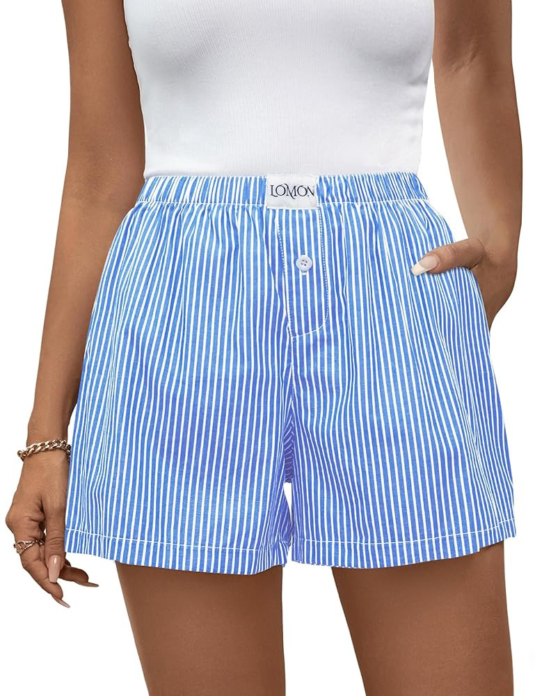 LOMON Boxer Shorts for Women Summer Gingham Cotton Pajamas 2025 Lounge Sleep Pj Plaid Shorts Y2K ... | Amazon (US)