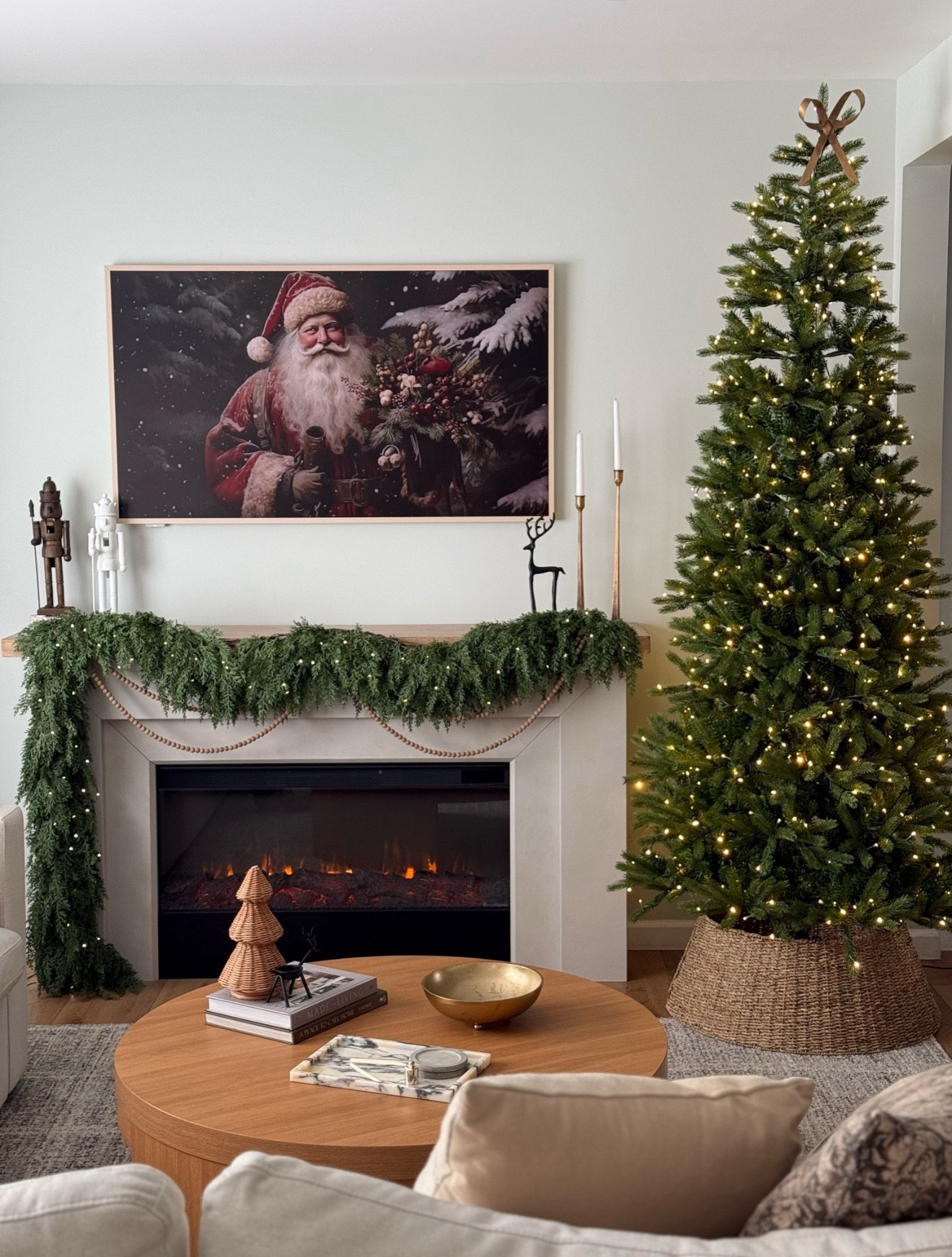 Christmas mantel with cedar garland and tree. 

// Christmas, Christmas Tree, Christmas Decor, Christmas Trees, Christmas Decorations, Viral Christmas Tree, Home Decor, Home Decor Living Room 

#LTKHoliday #LTKHome #LTKSeasonal