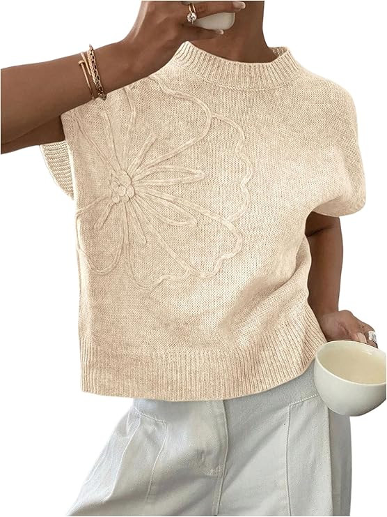 SOLY HUX Women's Short Sleeve Sweater 3D Floral Sweaters Pullover Tank Tops Knit Vest Trendy Fash... | Amazon (US)