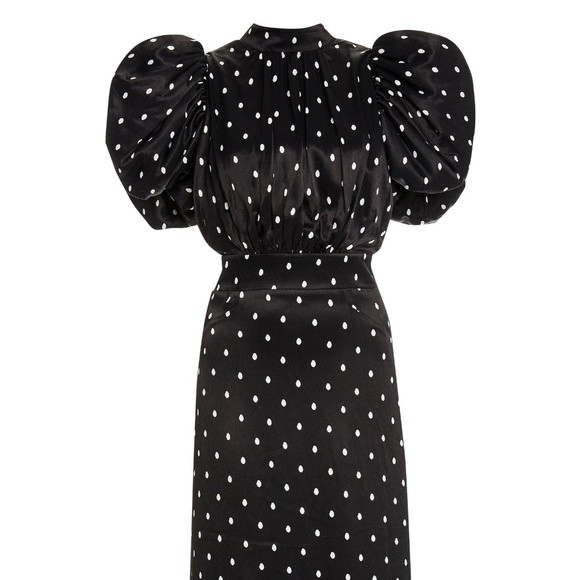 ROTATE Dawn Polka-Dot Satin Puff-Sleeve Midi Dress | Poshmark