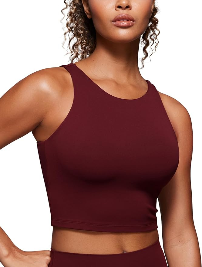 CRZ YOGA Womens Butterluxe Double Lined Cropped Tank Tops High Neck Racerback Tanks Sleeveless Ca... | Amazon (US)