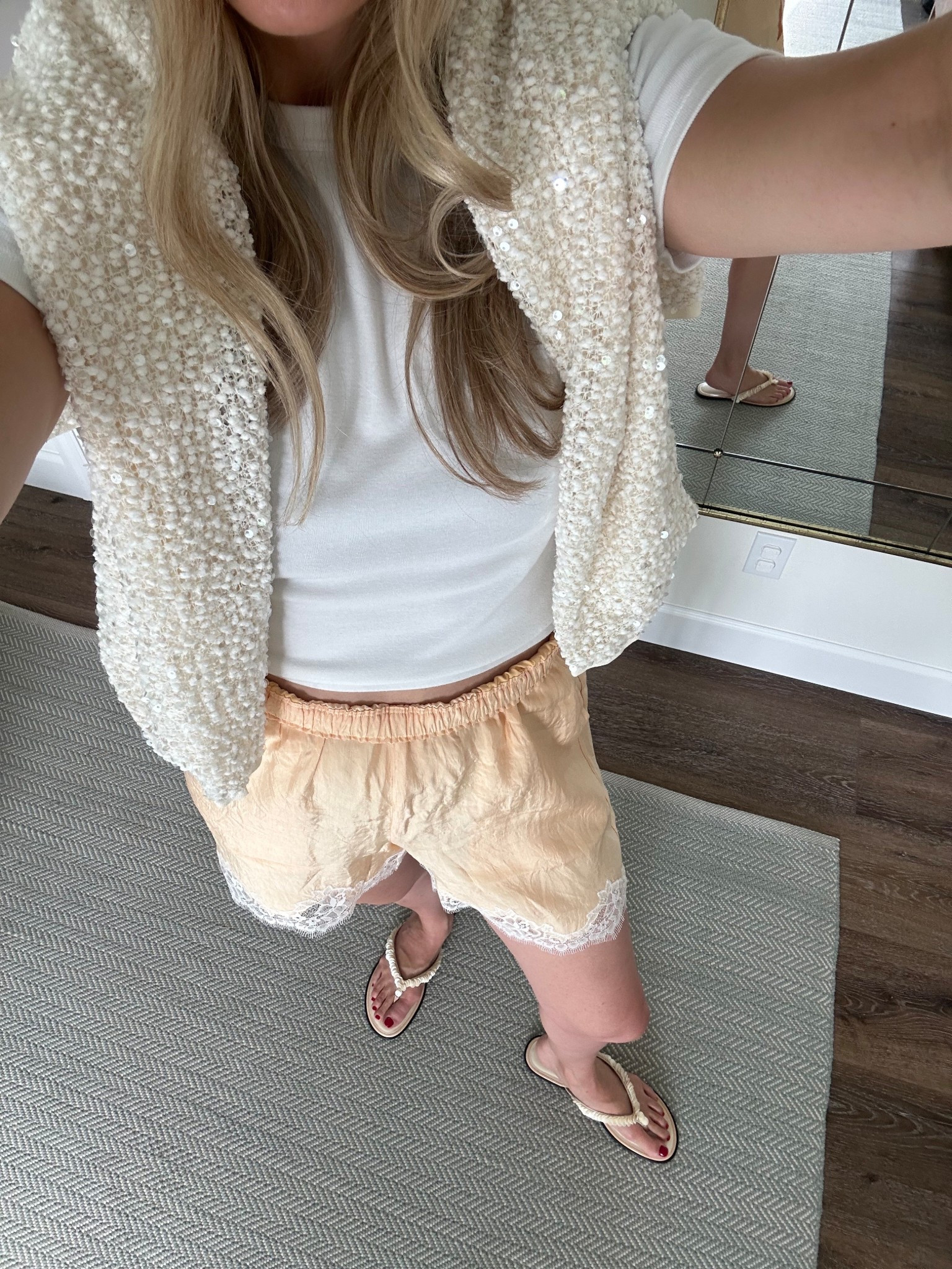 Sparkly sweater, shell adorned sandals, silky lace shorts, and a white baby tee 🍨

#LTKFindsUnder100 #LTKTravel #LTKStyleTip