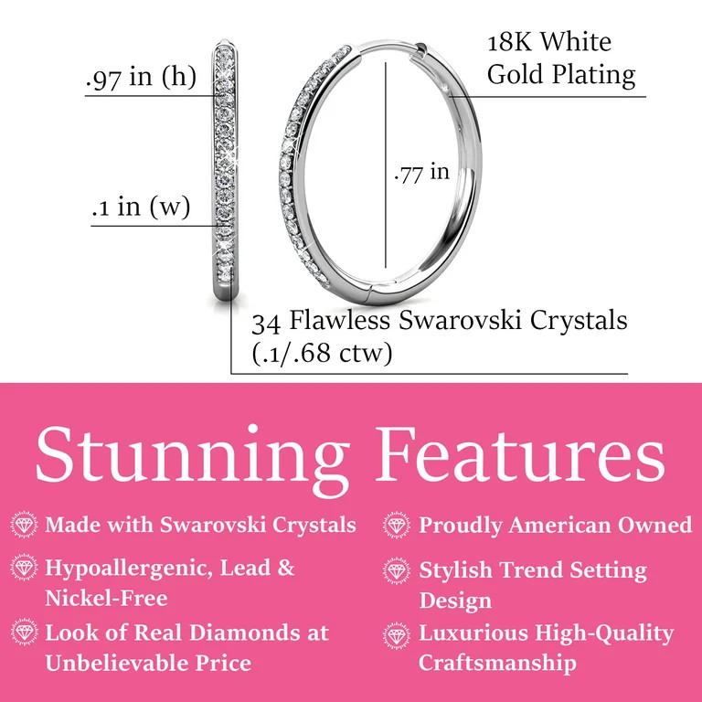 Cate & Chloe Bianca 18k White Gold Drop Dangle Hoop Earrings with Swarovski Crystals Gift for Wom... | Walmart (US)