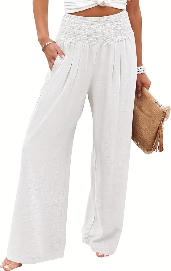 ANRABESS Women Palazzo Pants Summer Flowy Wide Leg High Waist Lounge Trousers with Pockets 2026 C... | Amazon (US)