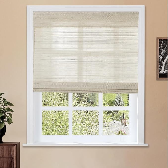 TWOPAGES Customized Cordless Blind Light Filtering UV Protection Ramie Shade Roman Blind for Slid... | Amazon (US)