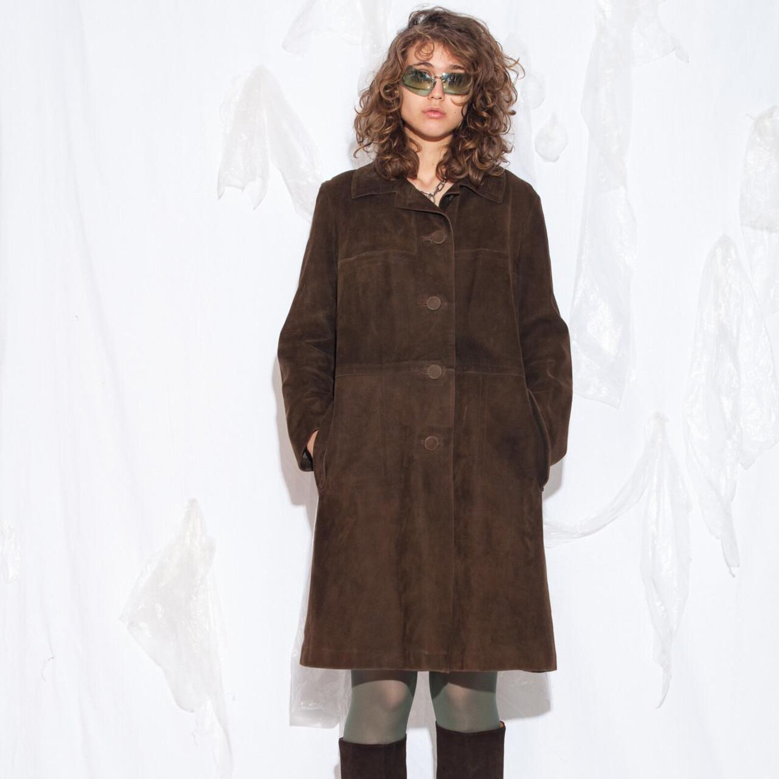 Vintage 70s Suede Leather Coat in Brown - 1970s Goblincore Style Boho Chic Outerwear - Size L - E... | Etsy (US)