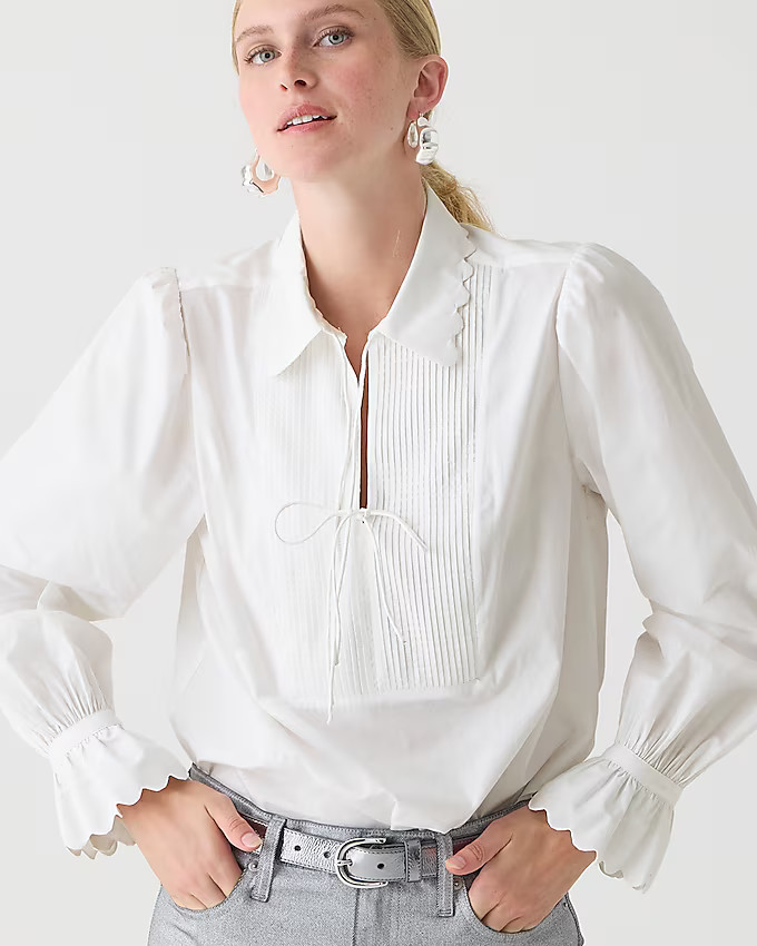 Scalloped popover top in cotton poplin | J. Crew US