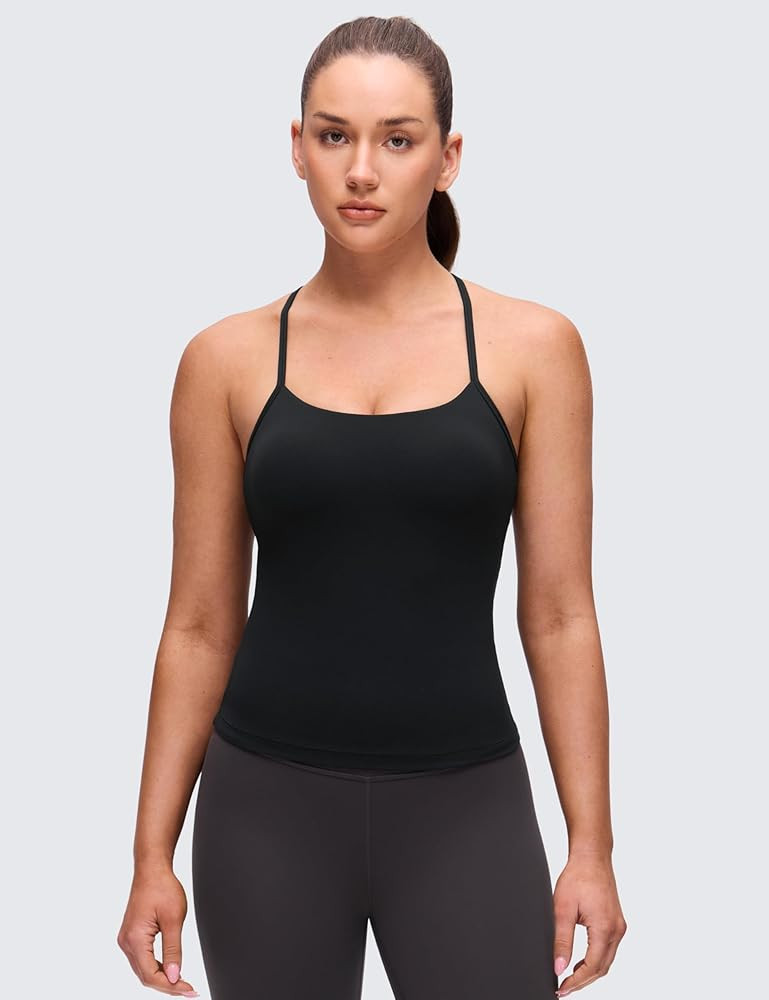 CRZ YOGA Butterluxe Racerback Tank Tops for Women - Scoop Neck Spaghetti Strap Padded Workout Cam... | Amazon (US)