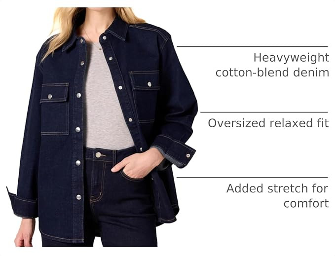 Amazon Essentials Women's Oversized-Fit Heavyweight Denim Shirt Jacket | Amazon (US)