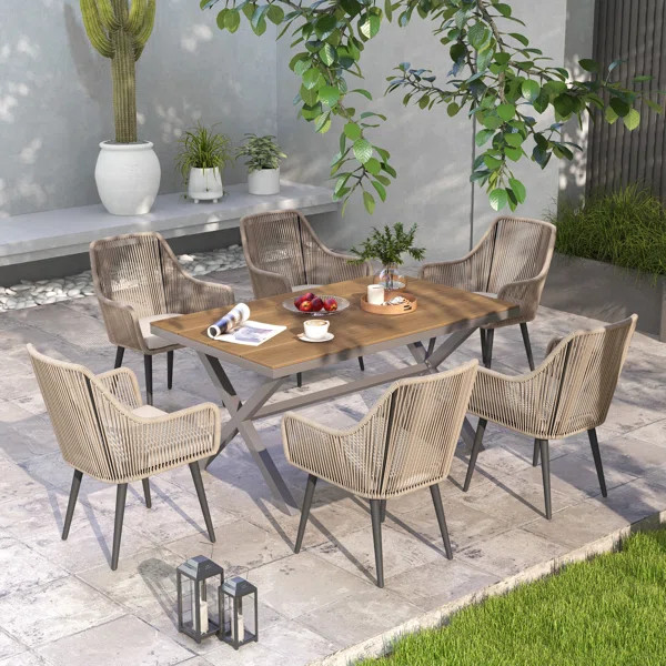 Sikata 6-Person Rectangular Outdoor Dining Set With Cushions | Wayfair North America