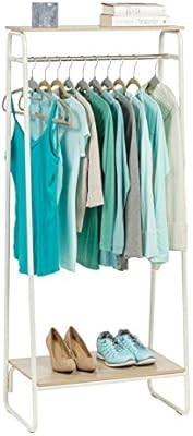 IRIS USA Metal Garment Rack with 2 Wood Shelves, White and Light Brown PI-B2 | Amazon (US)