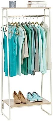 IRIS USA Metal Garment Rack with 2 Wood Shelves, White and Light Brown PI-B2 | Amazon (US)