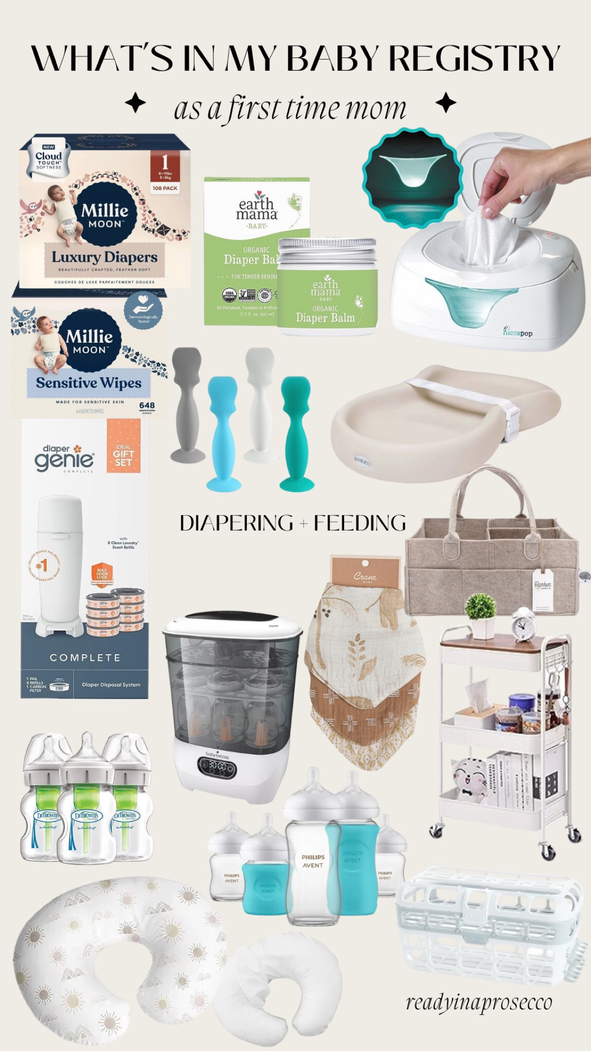 What’s in my baby registry for diapering & feeding. Diapers, wipes, bottles, bibs, diaper caddy, wheeled cart, diaper warmer. 

#LTKhome #LTKFind #LTKbaby