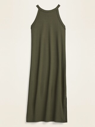 Fitted High-Neck Rib-Knit Sleeveless Midi Dress for Women | Old Navy (US)