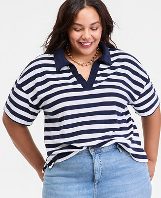 Trendy Plus Size Terry Collared Top | Macy's