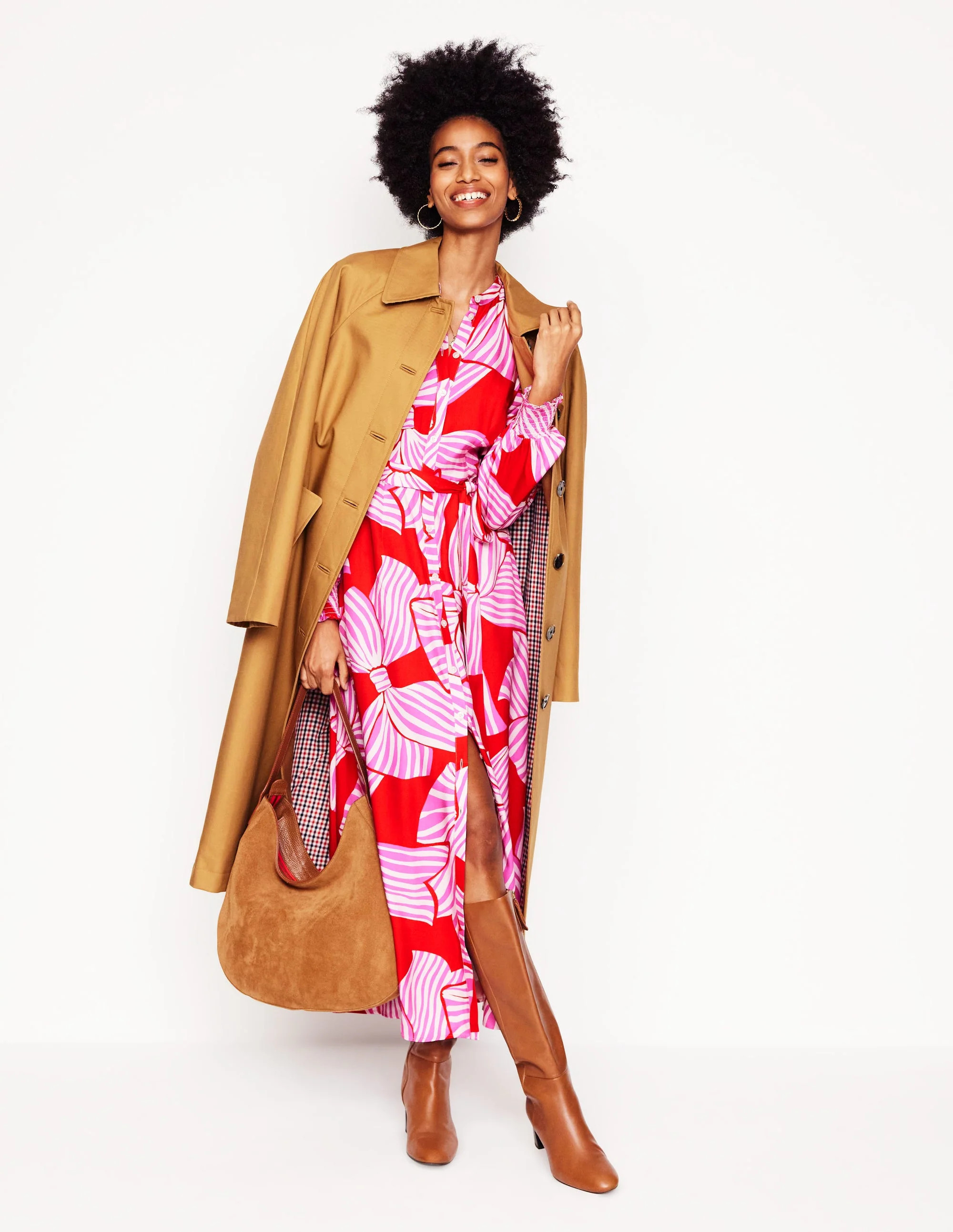 Ruby Collarless Shirt Dress-Rouge, Bow Scatter | Boden (US)