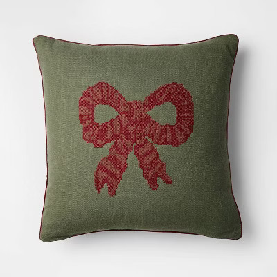 20"x20" Dark Green with Red Bow Pillow - Threshold™ designed with Studio McGee | Target