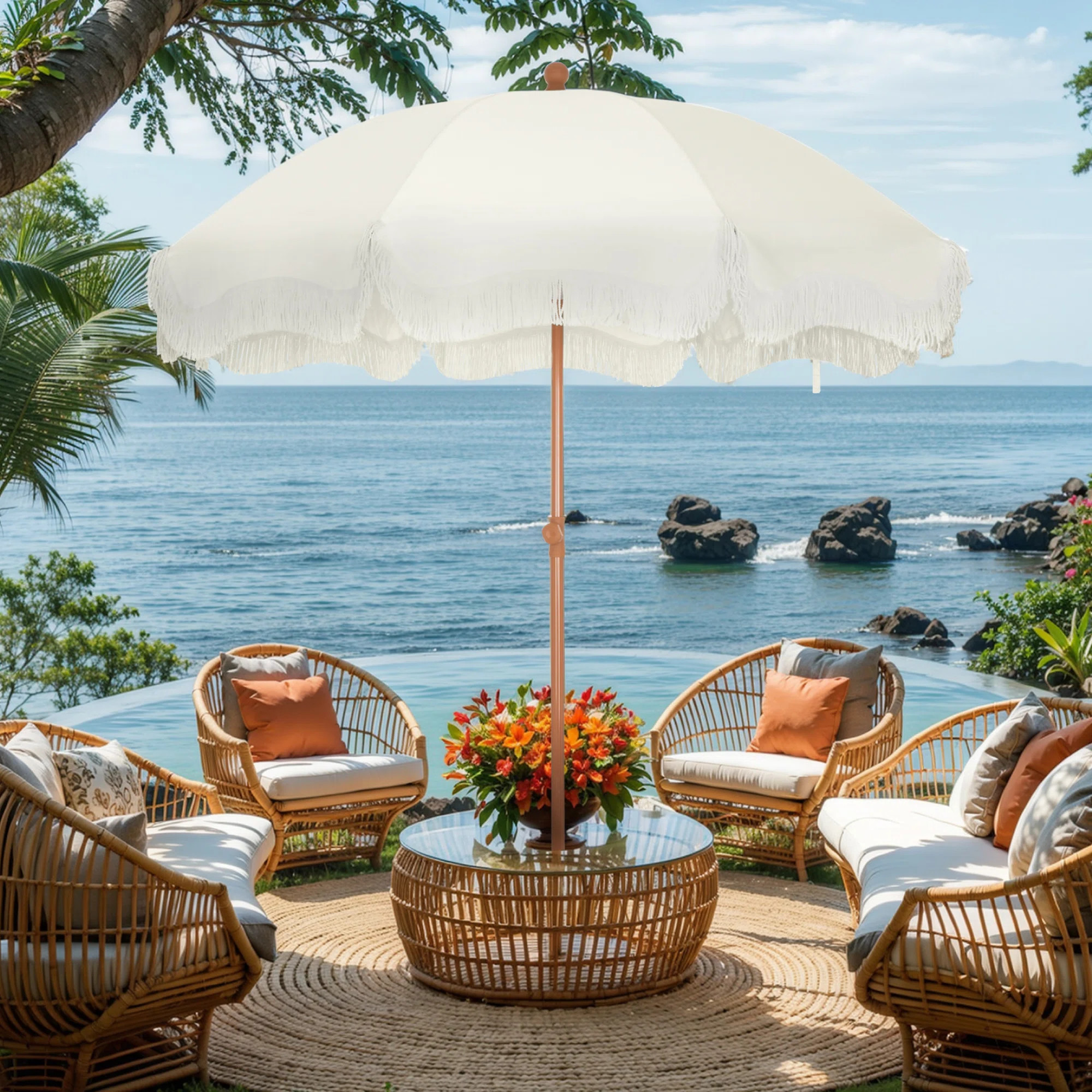 Beachcrest Home™ Sharniece 7ft Patio Umbrella with Fringe Outdoor Tassel Umbrella & Reviews | W... | Wayfair North America