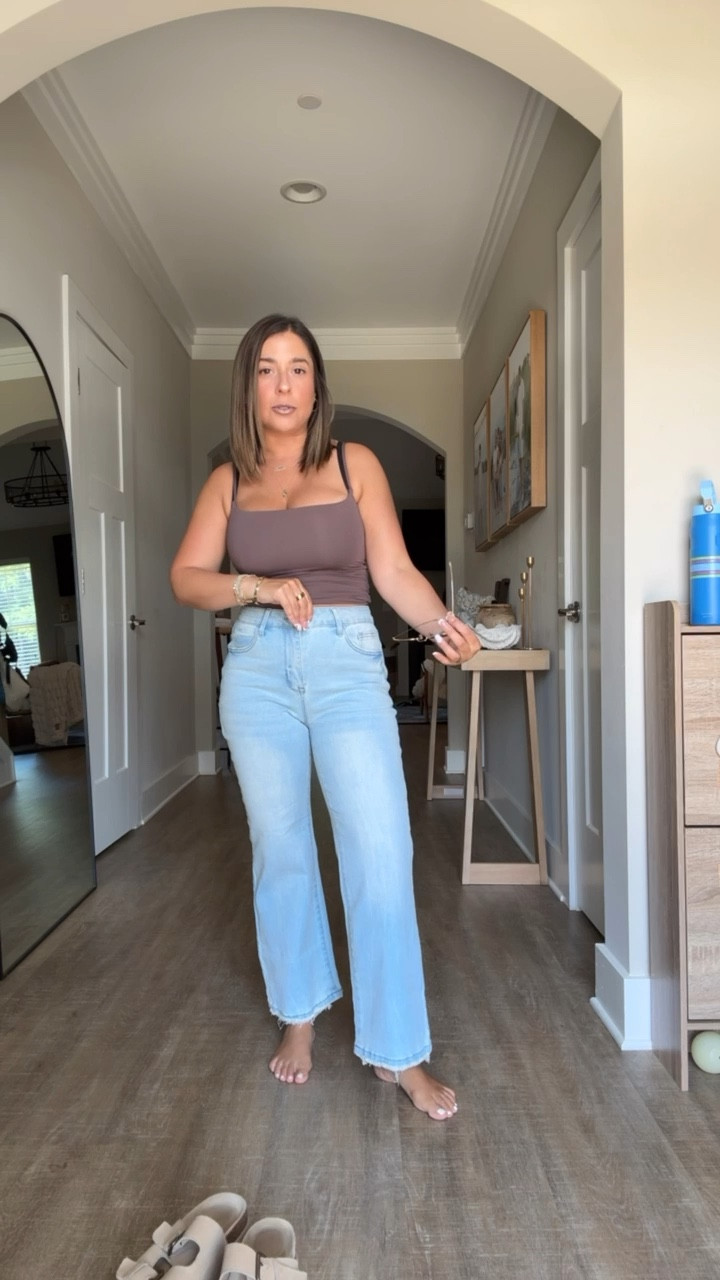 Cute, comfy casual outfit that is 100% short girl approved?!? I’m loving this entire look and the prices are *chefs kiss* good. I love a good super flattering tank top and this brown one is serving all the looks with this amazing Amazon jeans. Paired with my go-to platform sandals and sunnies and I’m ready to go. 

Casual mom outfit, fall transition  outfit 

#LTKSeasonal #LTKPetite #LTKMidsize