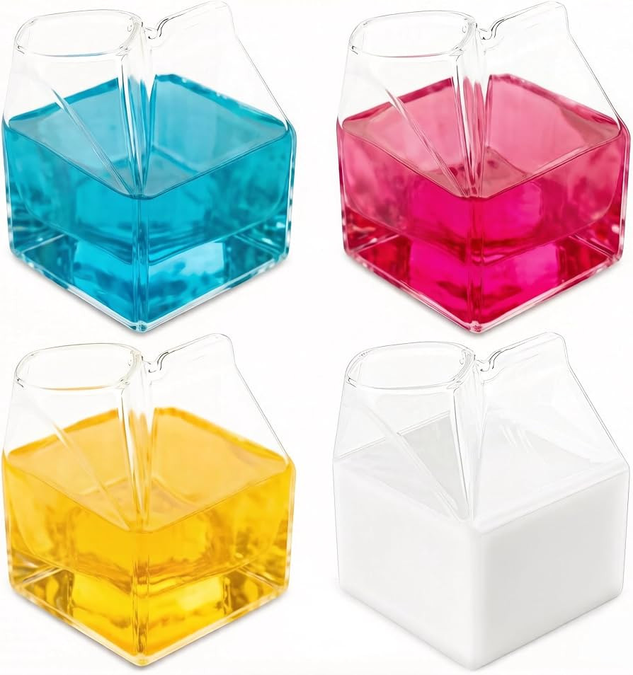 WUWEOT 4 Pack Glass Milk Carton, Clear Square Cocktail Glasses, Mini Cup Creamer Pitcher Coffee B... | Amazon (US)