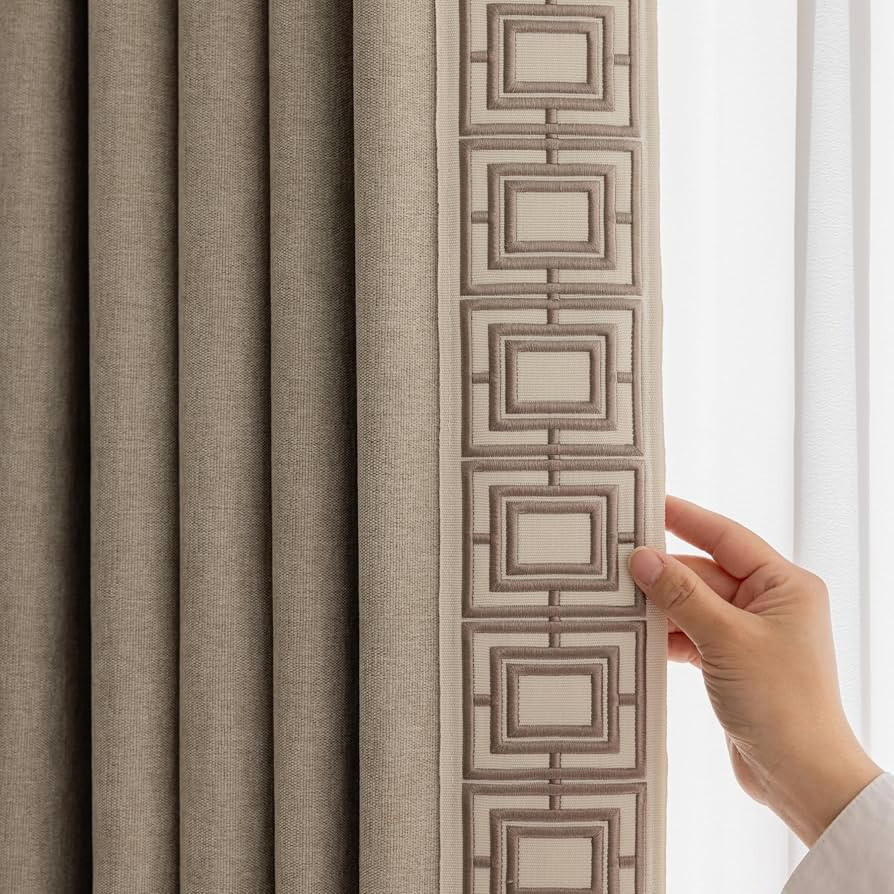 VisionaryHomeDesign Dark Beige Pinch Pleat Curtain Panels with Decorative Trim, Full Blackout Cur... | Amazon (US)